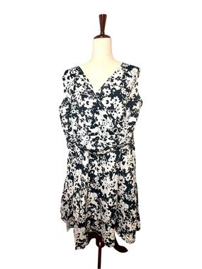 Phool Black White Floral Cotton Wrap Dress Classic Preppy  Vacation Size 1X